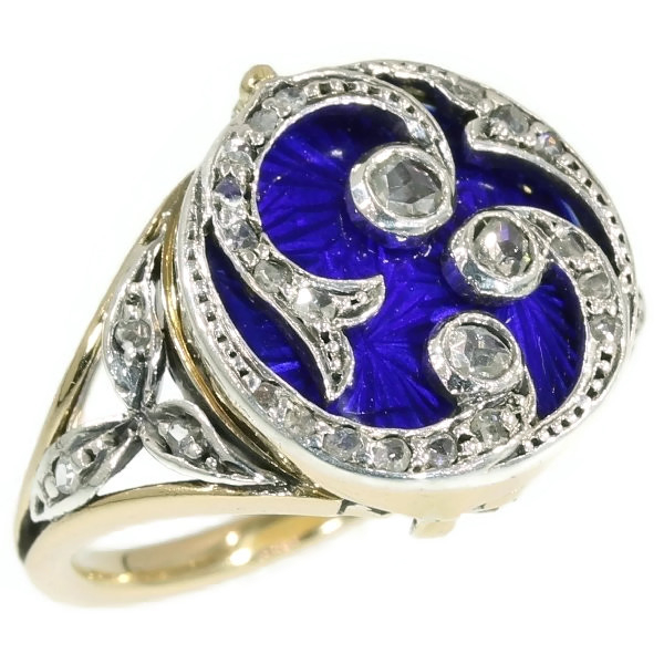 Victorian poison ring with blue enamel and rose cut diamonds with hidden place (image 6 of 18)